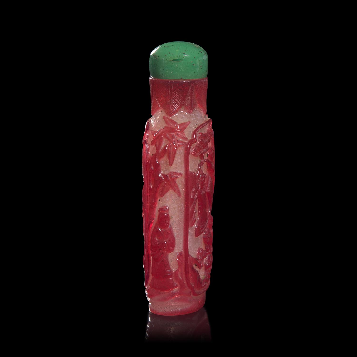 Two Chinese Ruby Overlay Glass Snuff Bottles