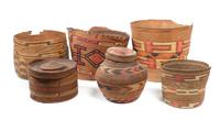 A Group of Fragmented Tlingit Baskets Height of largest 11 1/2 inches.