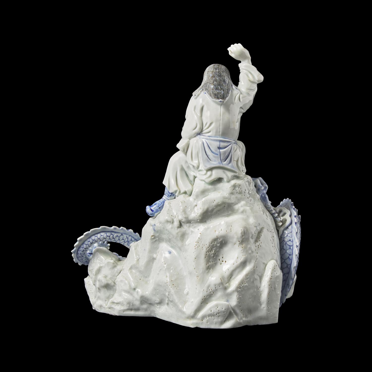An Unusual Japanese Hirado Porcelain Okimono of Susa-no-o Slaying the Eight-Headed Dragon 日本明治時代 平戶燒九頭龍大神像