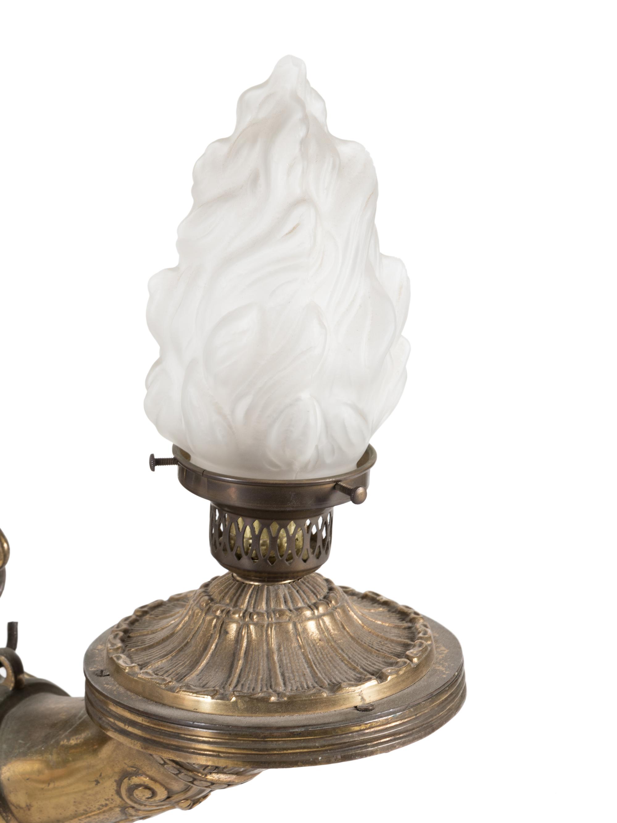 A Neoclassical Gilt Bronze Four-Light Chandelier with Frosted Glass Shades