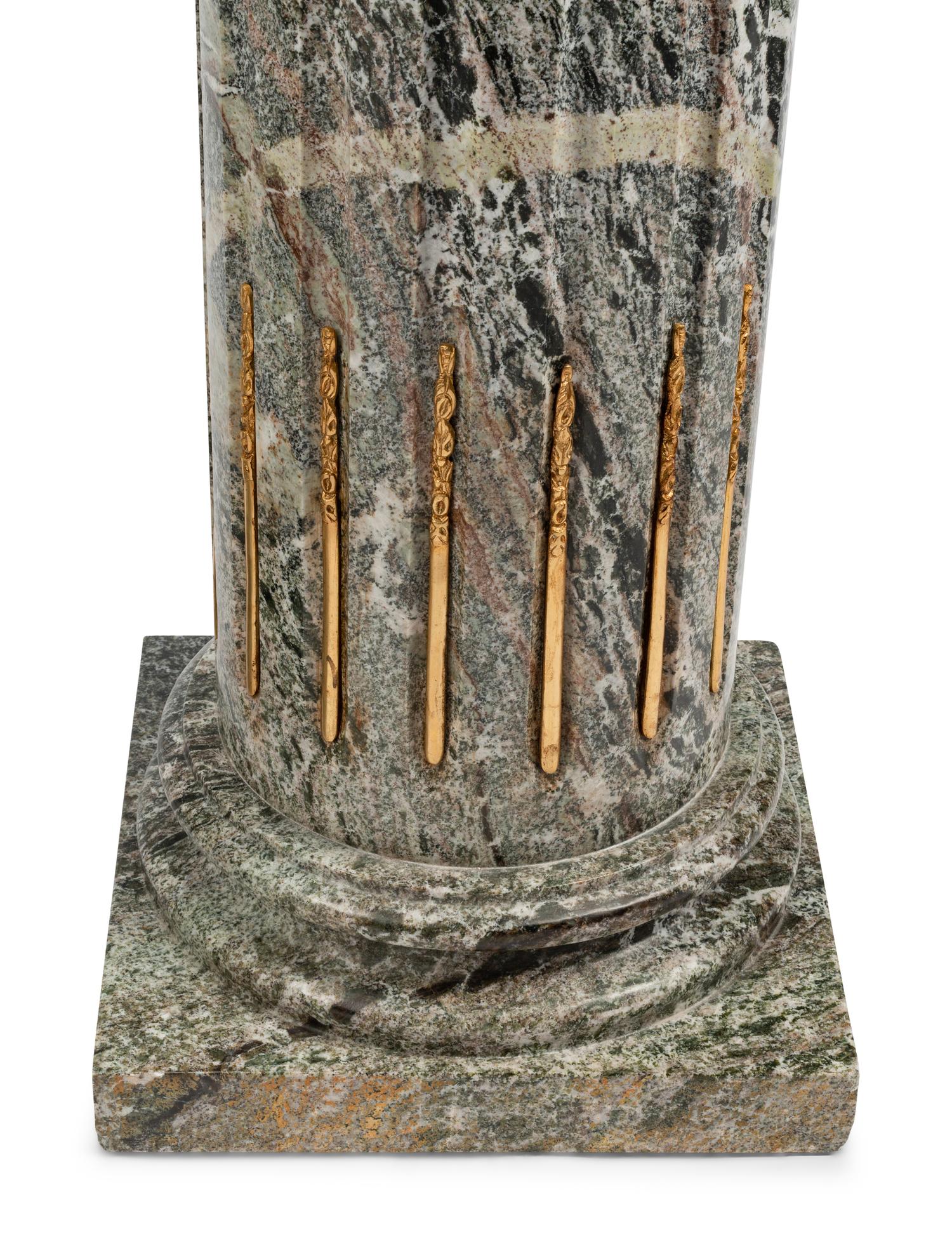 A Pair of Continental Gilt Bronze Mounted Marble Pedestals