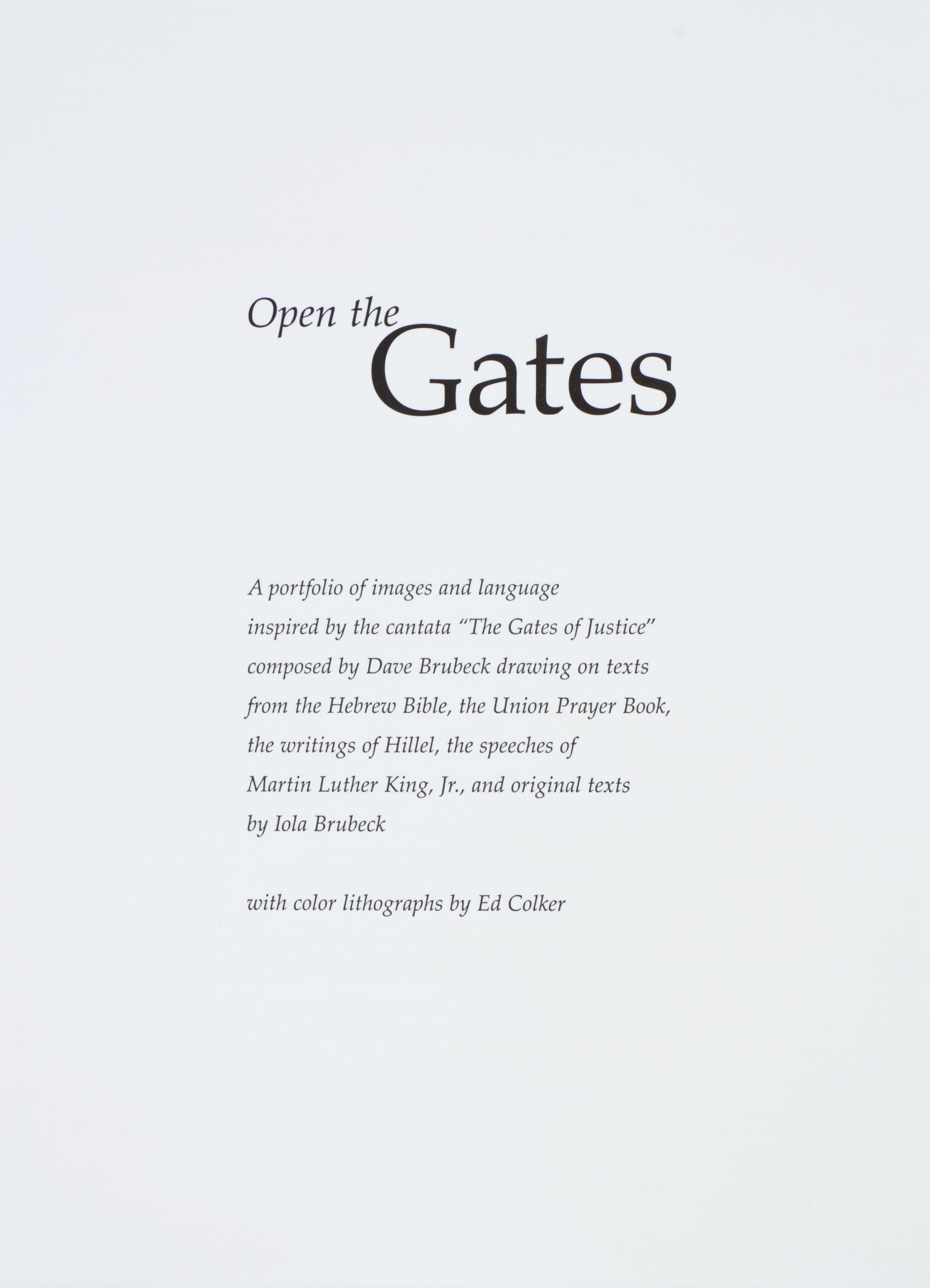 (HAYBARN PRESS) BRUBECK, DAVE AND ED COLKER. Open the Gates. NY, 2006. Limited, signed by both.
