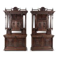 A Pair of French Renaissance Revival Walnut Serving Cabinets