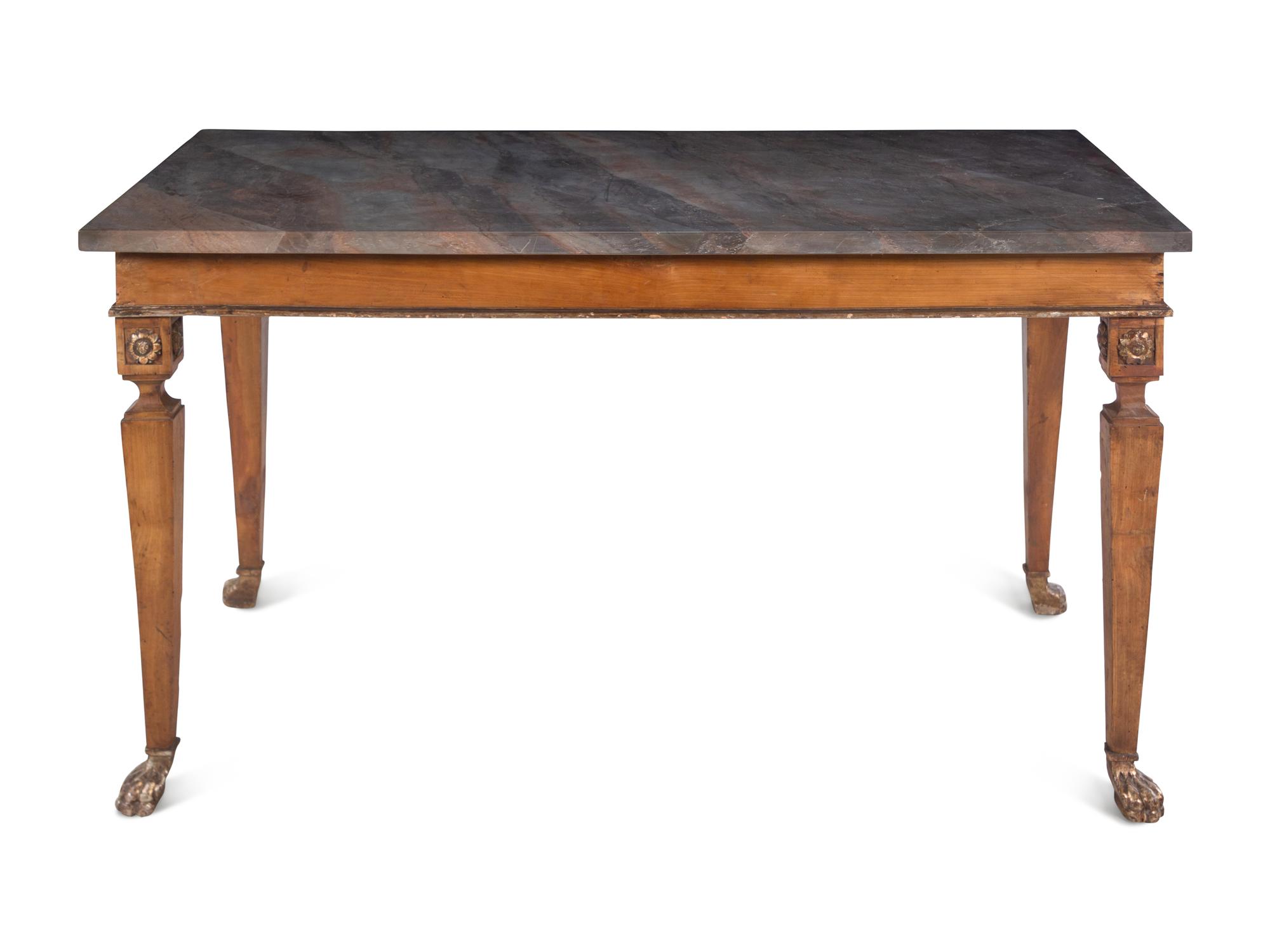 An Italian Carved Walnut Marble-Top Console Table