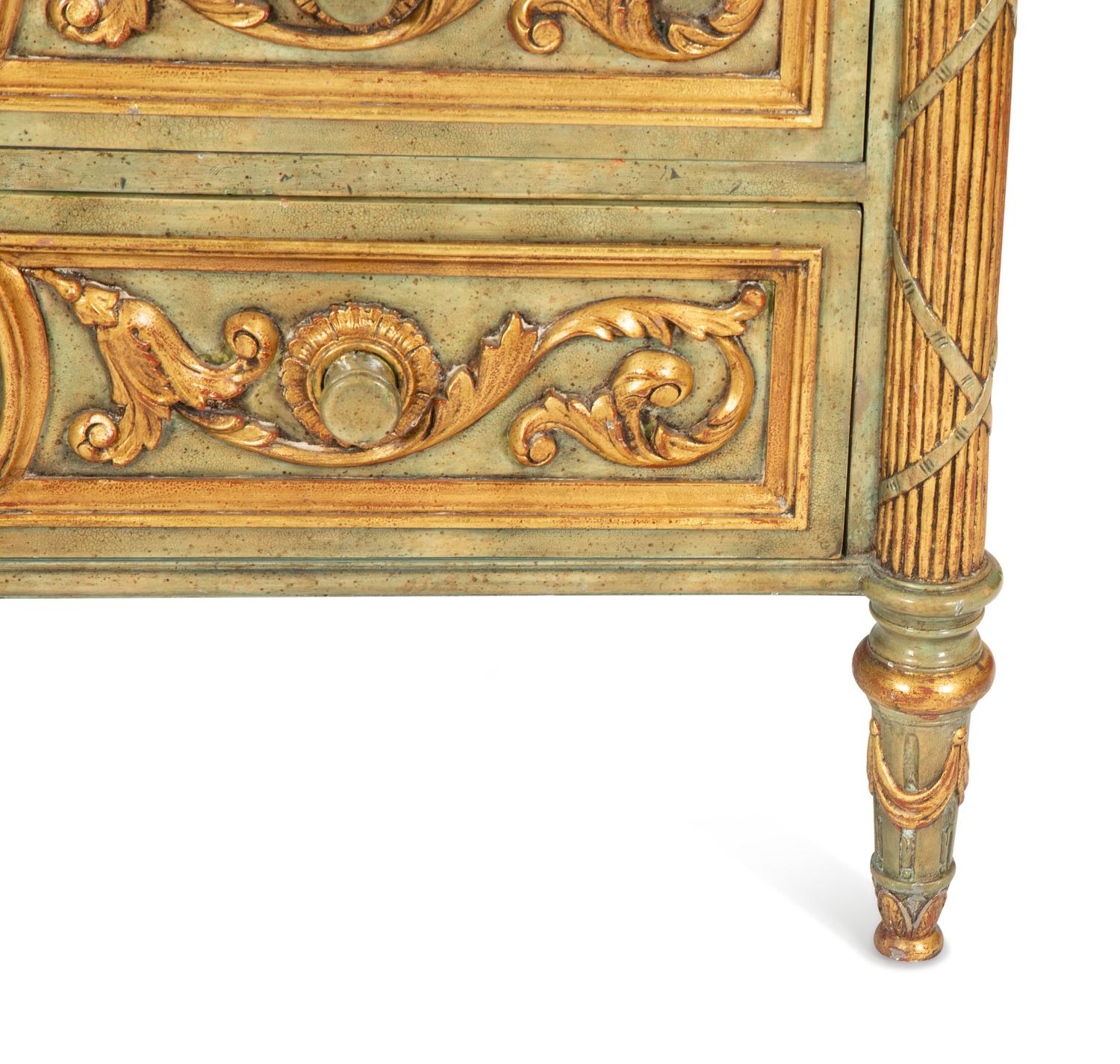 A Pair of Maitland-Smith Painted and Parcel-Gilt Commodes