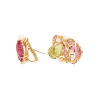 YELLOW GOLD AND MULTIGEM BROOCH AND EARRINGS