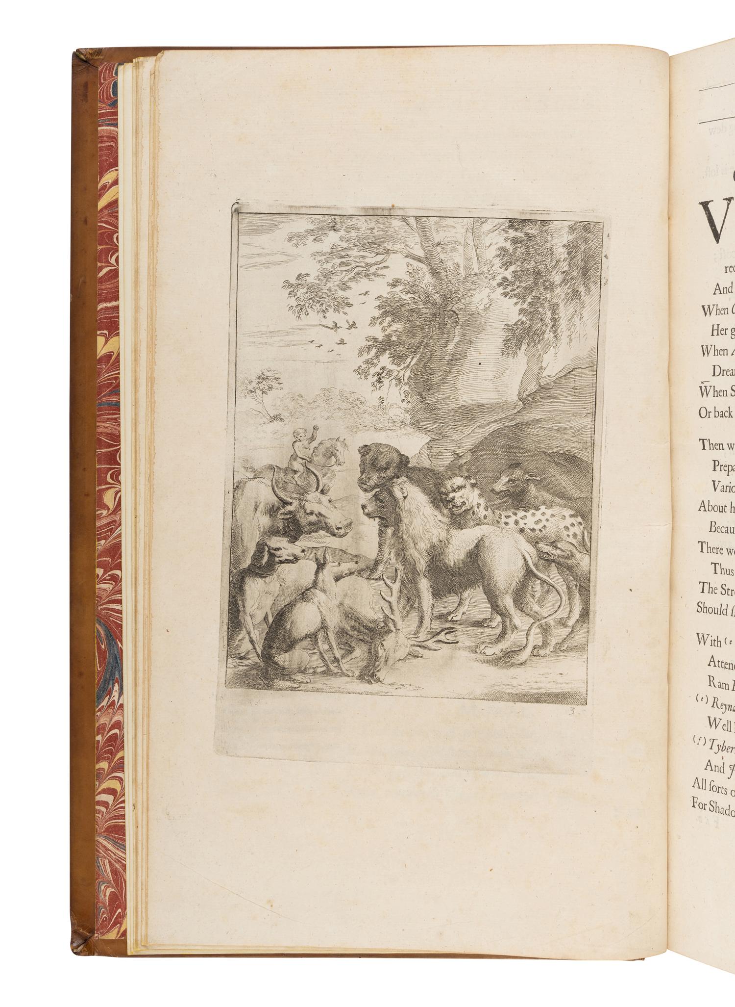 [OGILBY, John (1600-1676), translator]. AESOP (ca 620-560 B.C.). The Fables of Aesop Paraphras'd in Verse: Adorn'd with Sculpture, and Illustrated with Annotations . [ Bound with :] Aesopic’s: Or a Second Collection of Fables, Paraphras'd in Verse: Adorn'd with Sculpture, and Illustrated with Annotations . London: Printed by Thomas Roycroft for the Author, 1668.
