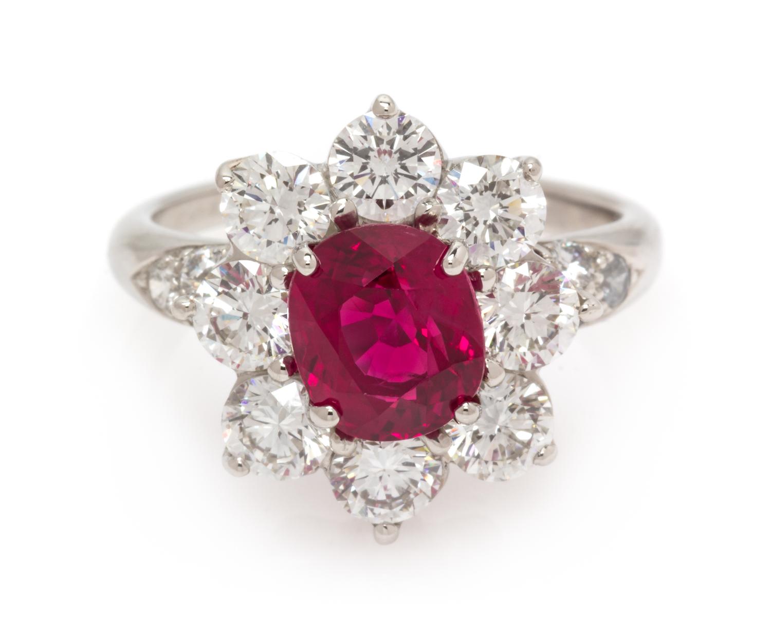 A Platinum, Burmese Ruby and Diamond Ring, 5.05 dwts.
