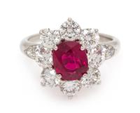 A Platinum, Burmese Ruby and Diamond Ring, 5.05 dwts.