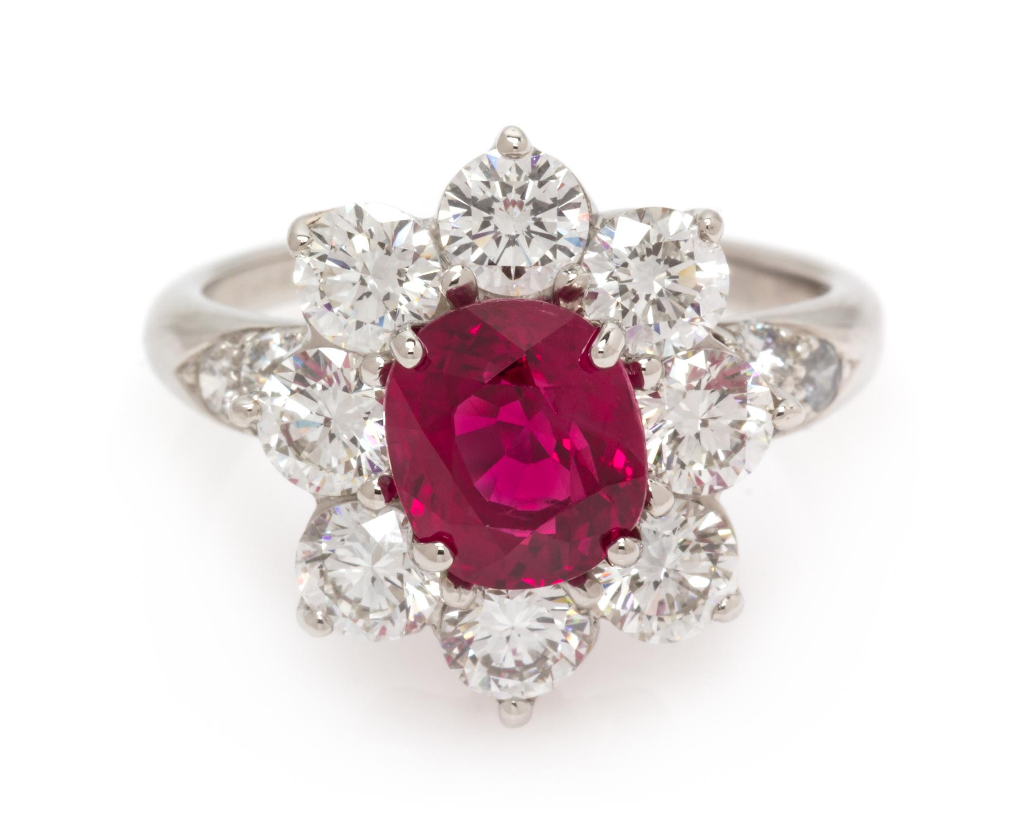 A Platinum, Burmese Ruby and Diamond Ring, 5.05 dwts.
