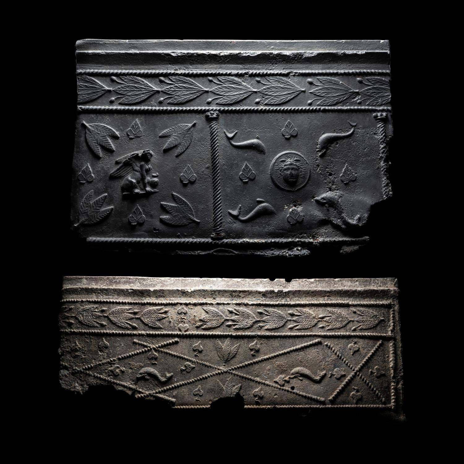 Two Roman Lead Sarcophagus Fragments