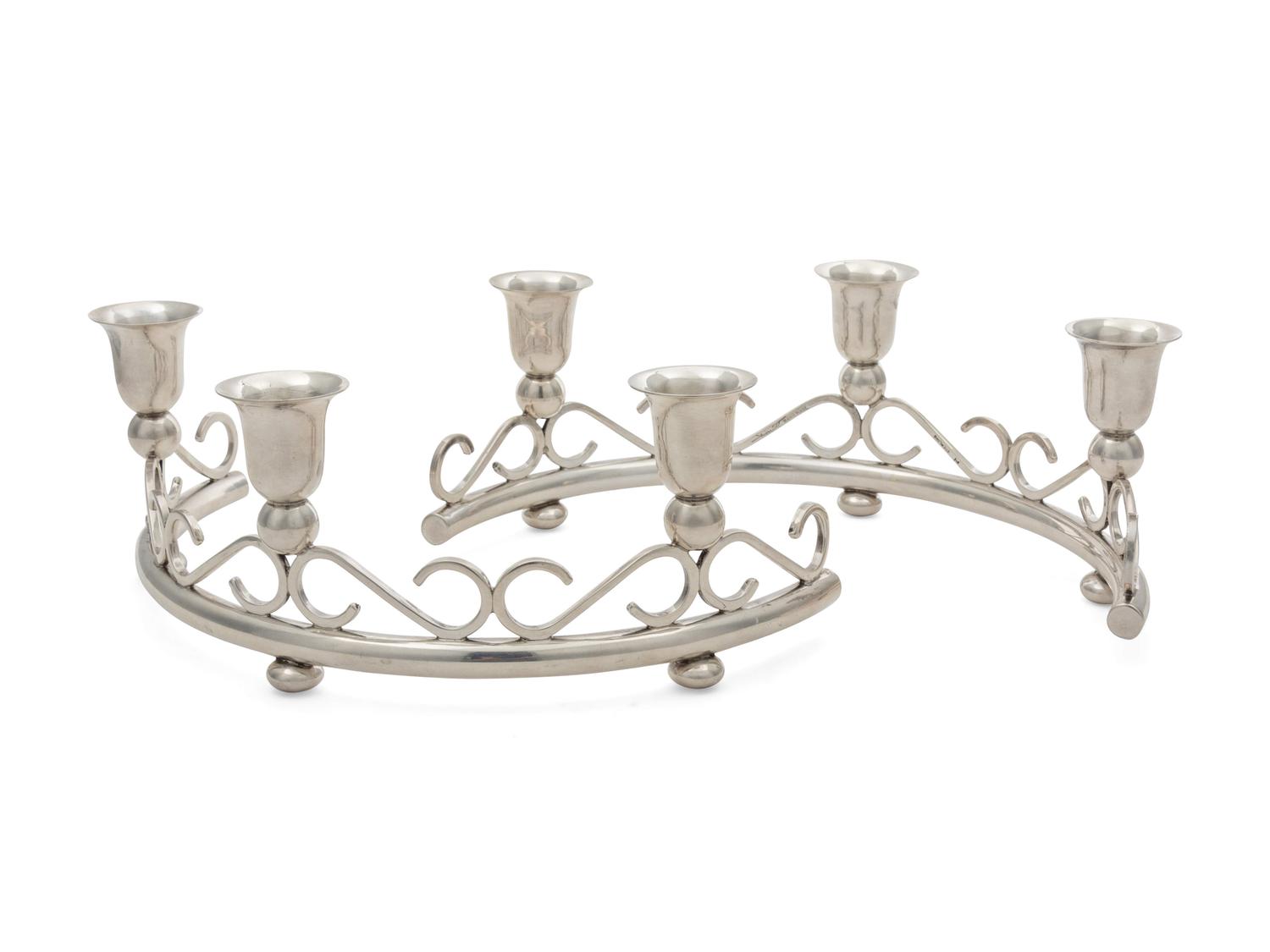 A Pair of American Silver Three Light Candelabra
