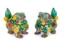 A Pair of Chinese Sancai Glazed Porcelain Mythical Beast-Form Incense Burners — 19TH CENTURY