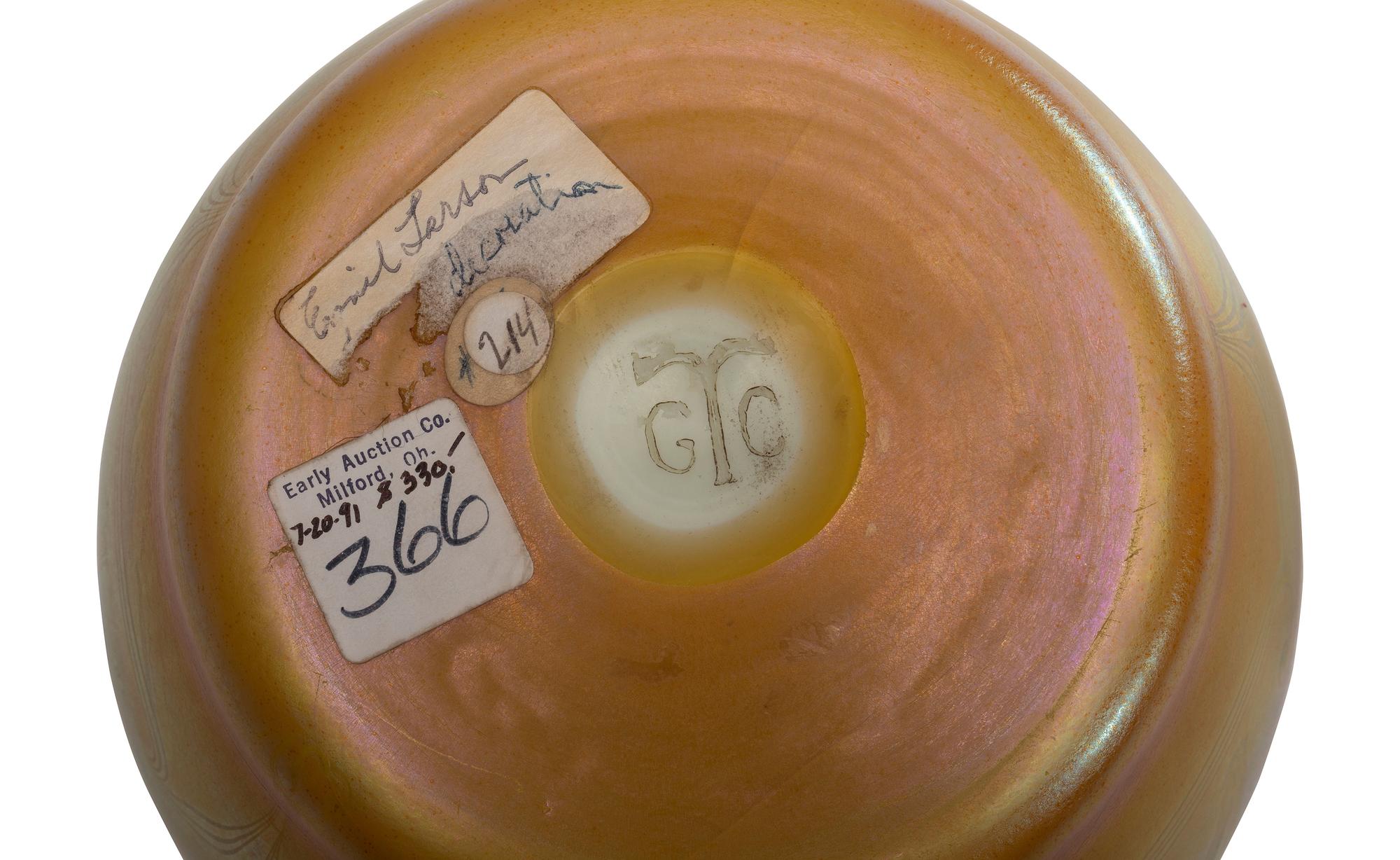 Two Tiffany Studios Gold Favrile Glass Vases