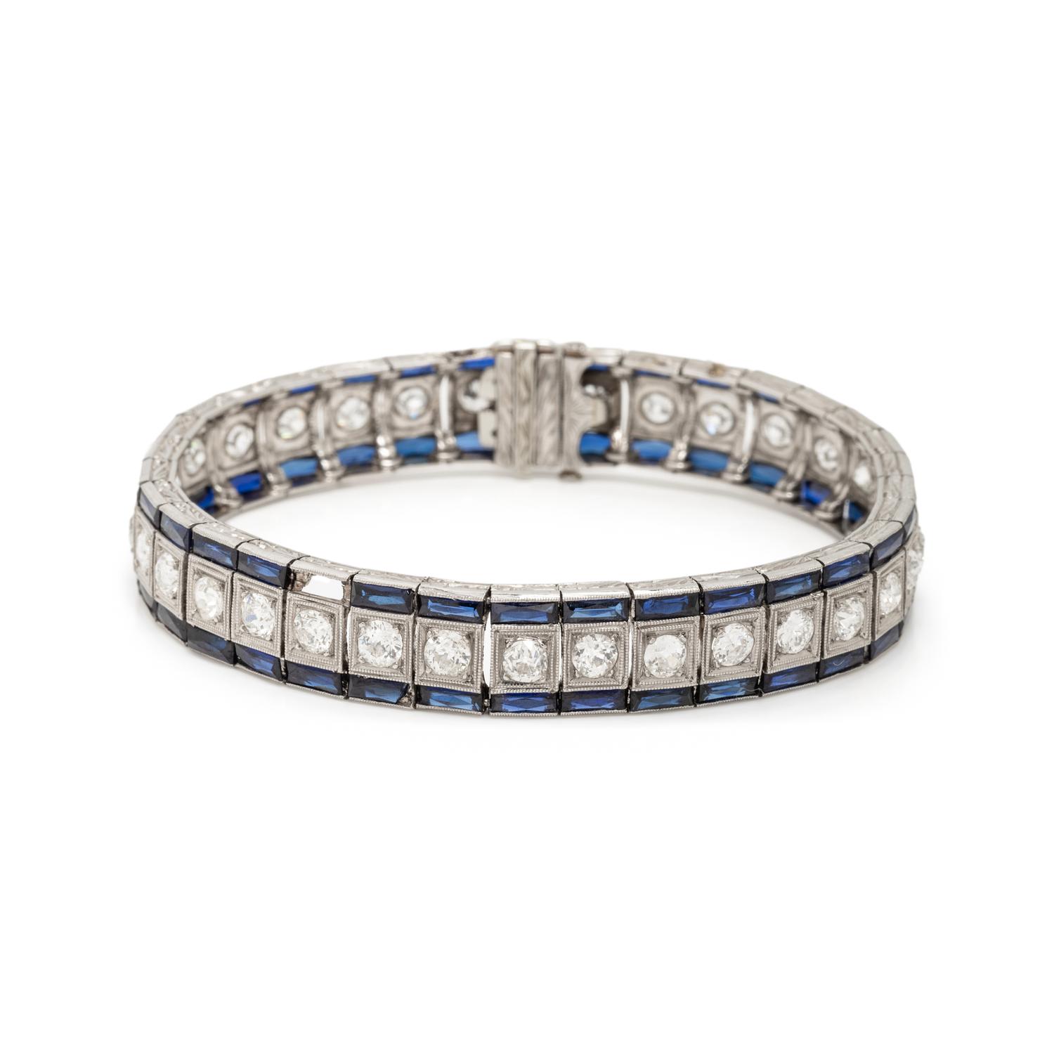 ART DECO, DIAMOND AND SYNTHETIC SAPPHIRE BRACELET