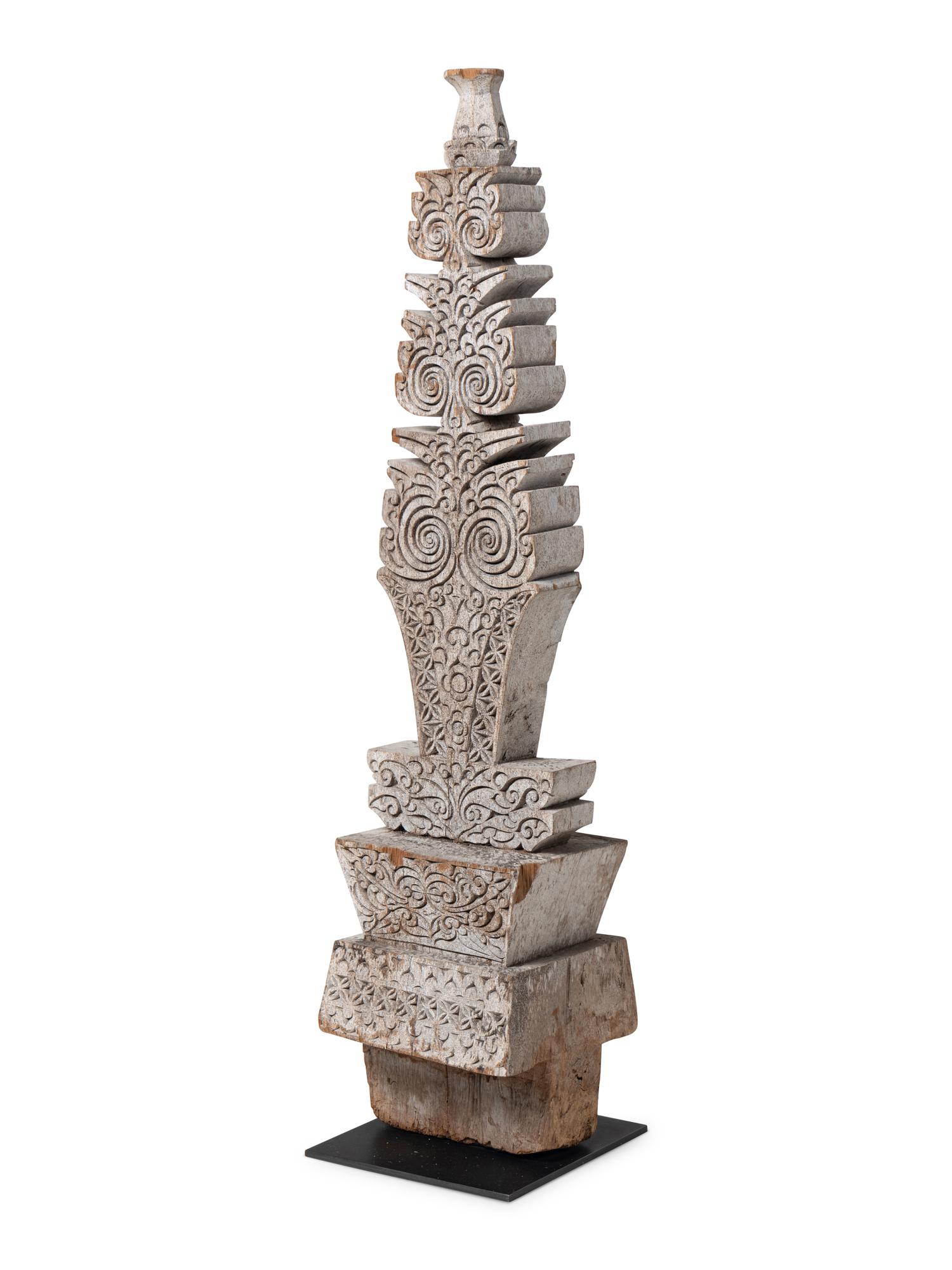 A Southeast Asian Carved Wood Roof Finial