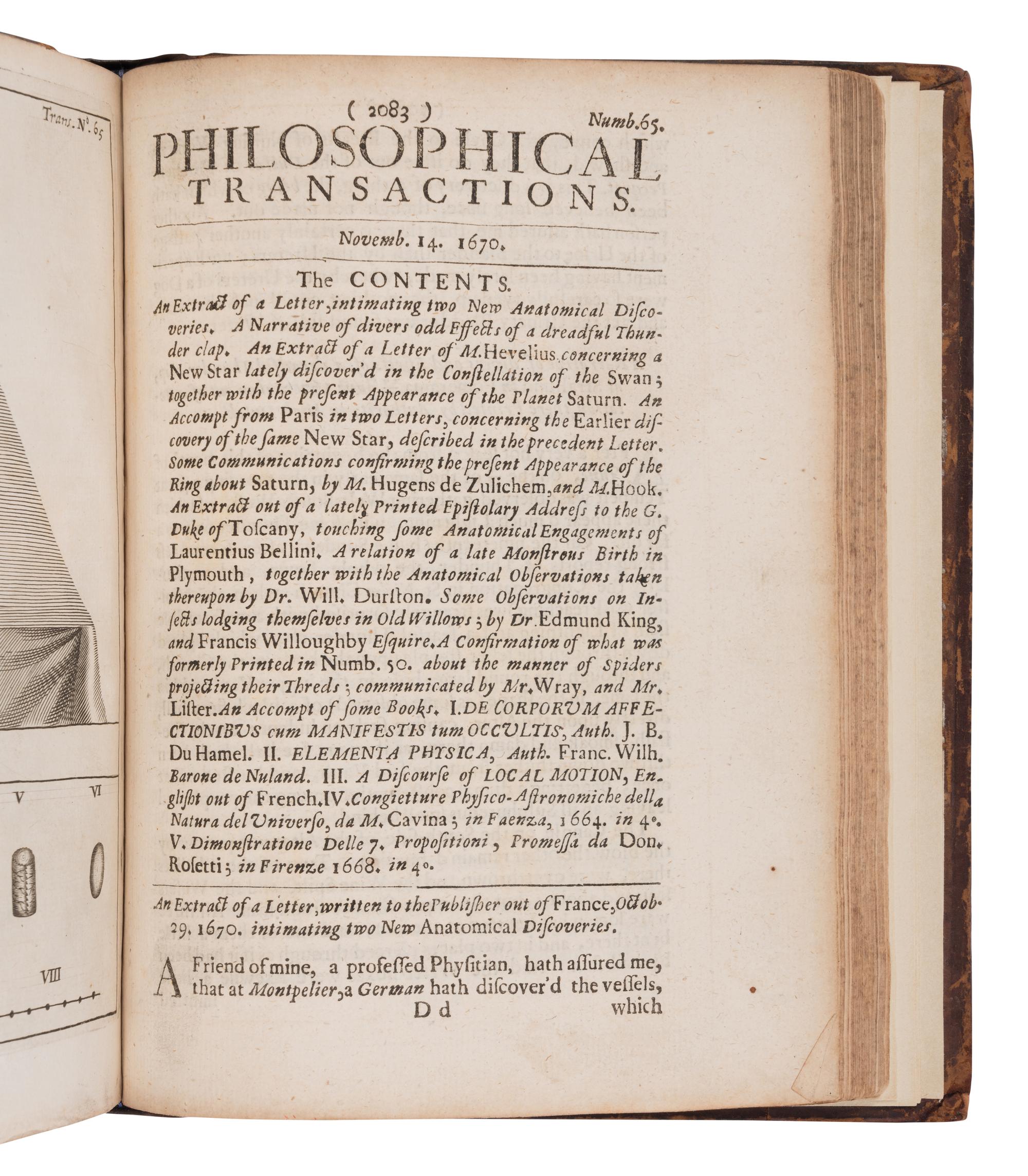 [HEVELIUS, Johannes (1611-1687)]. Philosophical Transactions . Nos. 57-68. Henry Oldenburg, editor. London: John Martyn, 1671.