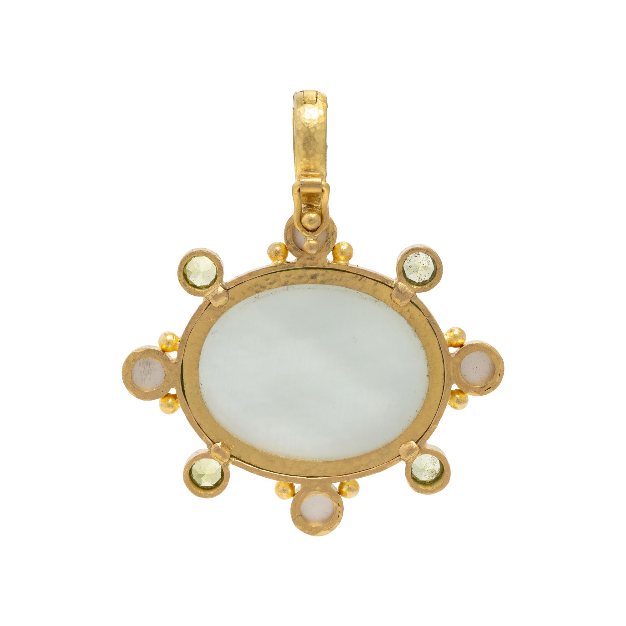 Elizabeth Locke, Peridot and Green Venetian Glass Intaglio Pendant