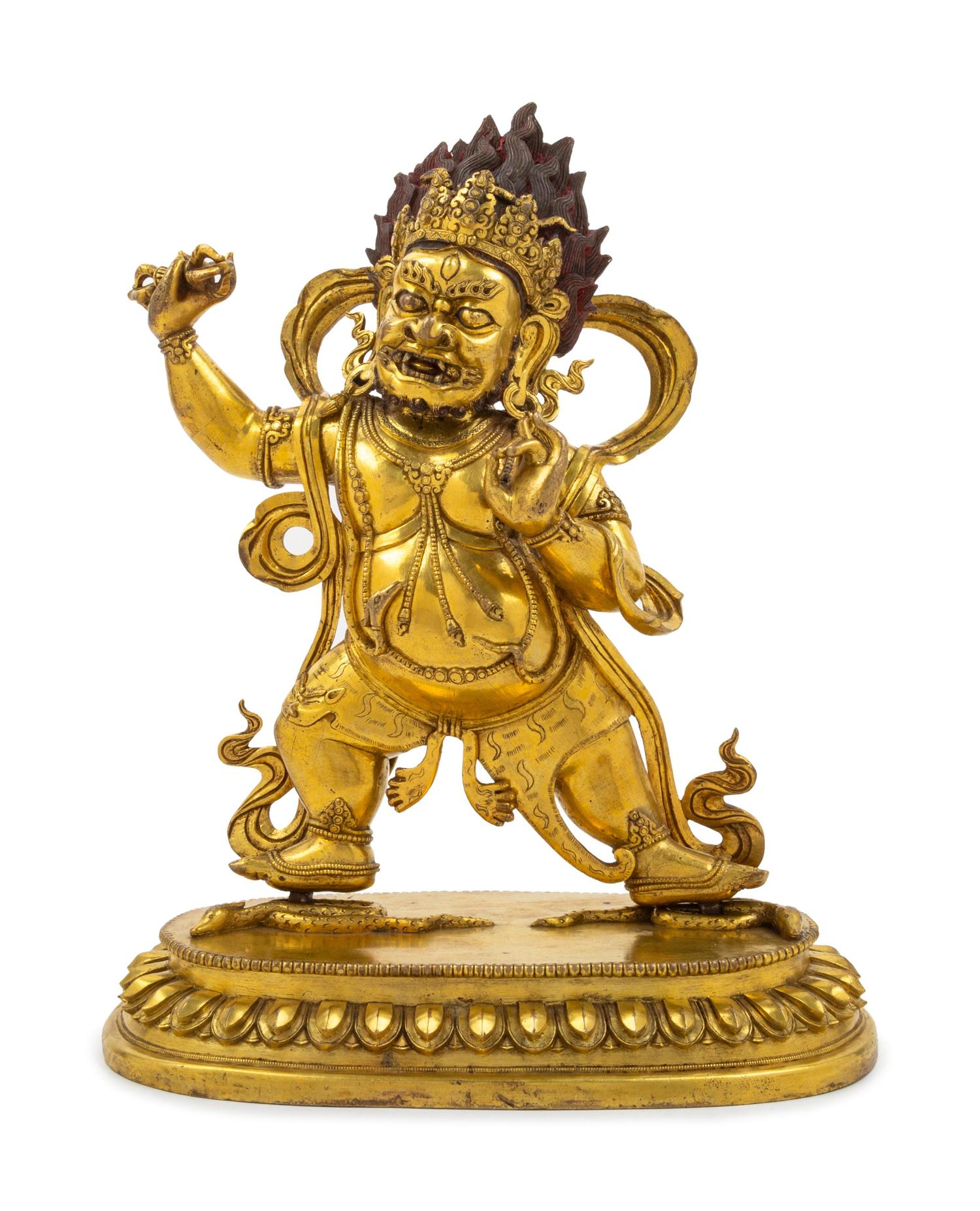 A Sino-Tibetan Gilt Bronze Figure of Mahakala