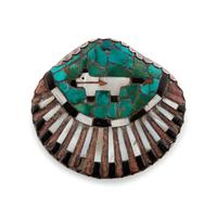 Shell-Shaped Sterling Silver Lidded Box, with Mosaic Inlay and Heartline Bear