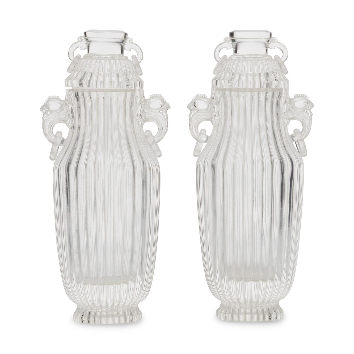 A Pair of Chinese Rock Crystal Covered Vases