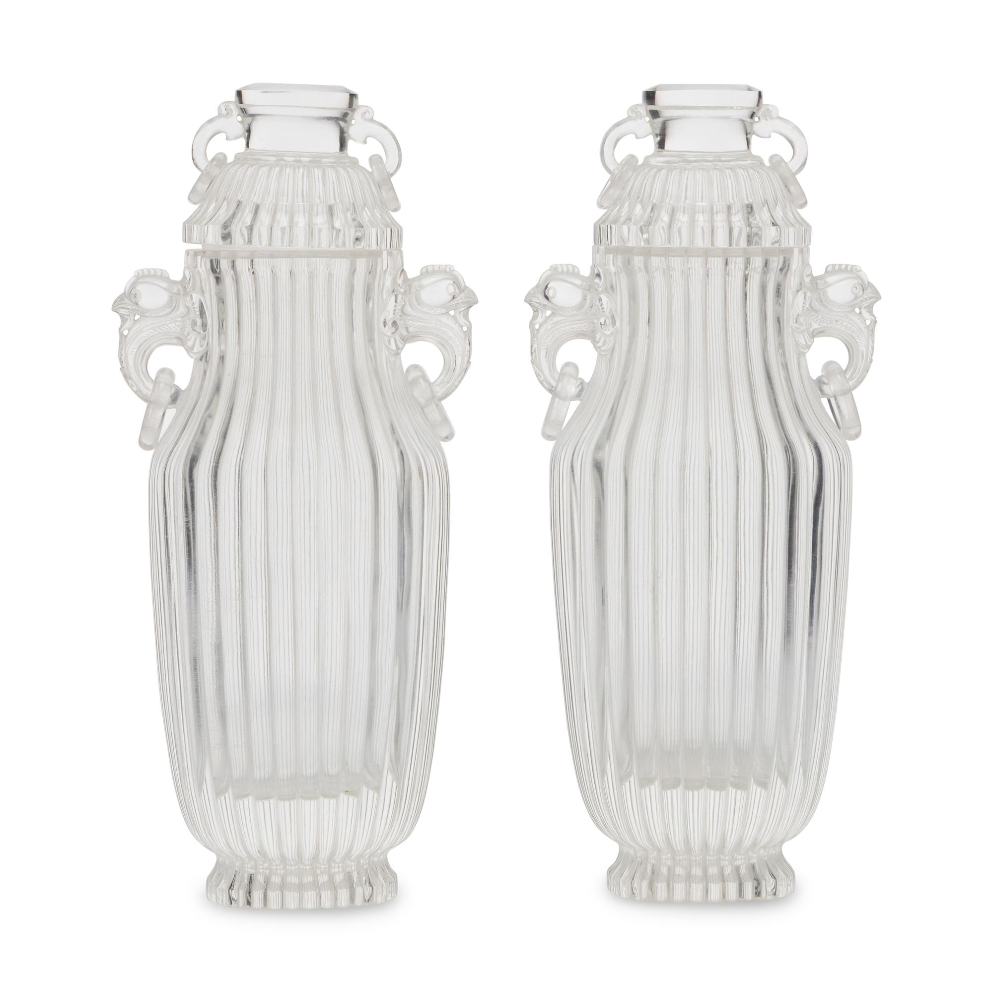 A Pair of Chinese Rock Crystal Covered Vases