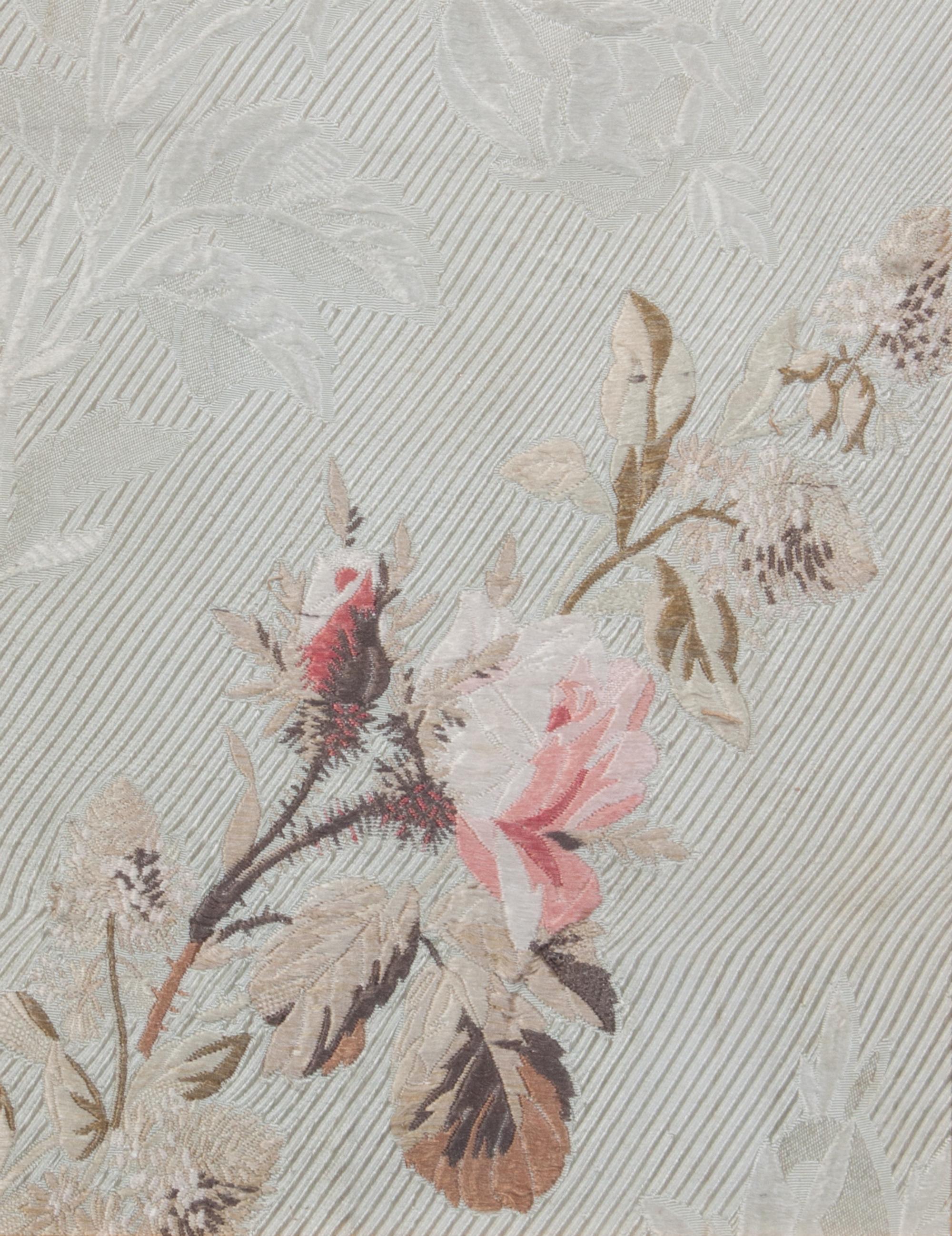 Three Embroidery Panels on Silk Height of largest 11 1/4 x width 11 1/4 inches. — EARLY 20TH CENTURY