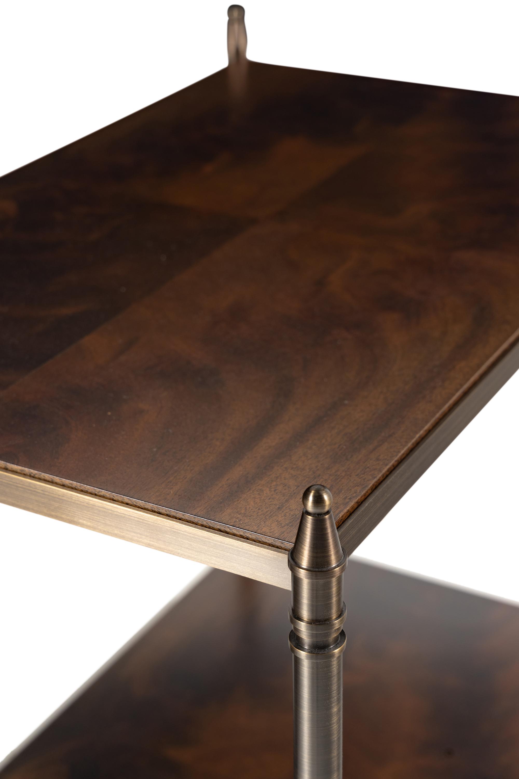A Pair of Contemporary Bronze and Mahogany Side Tables
