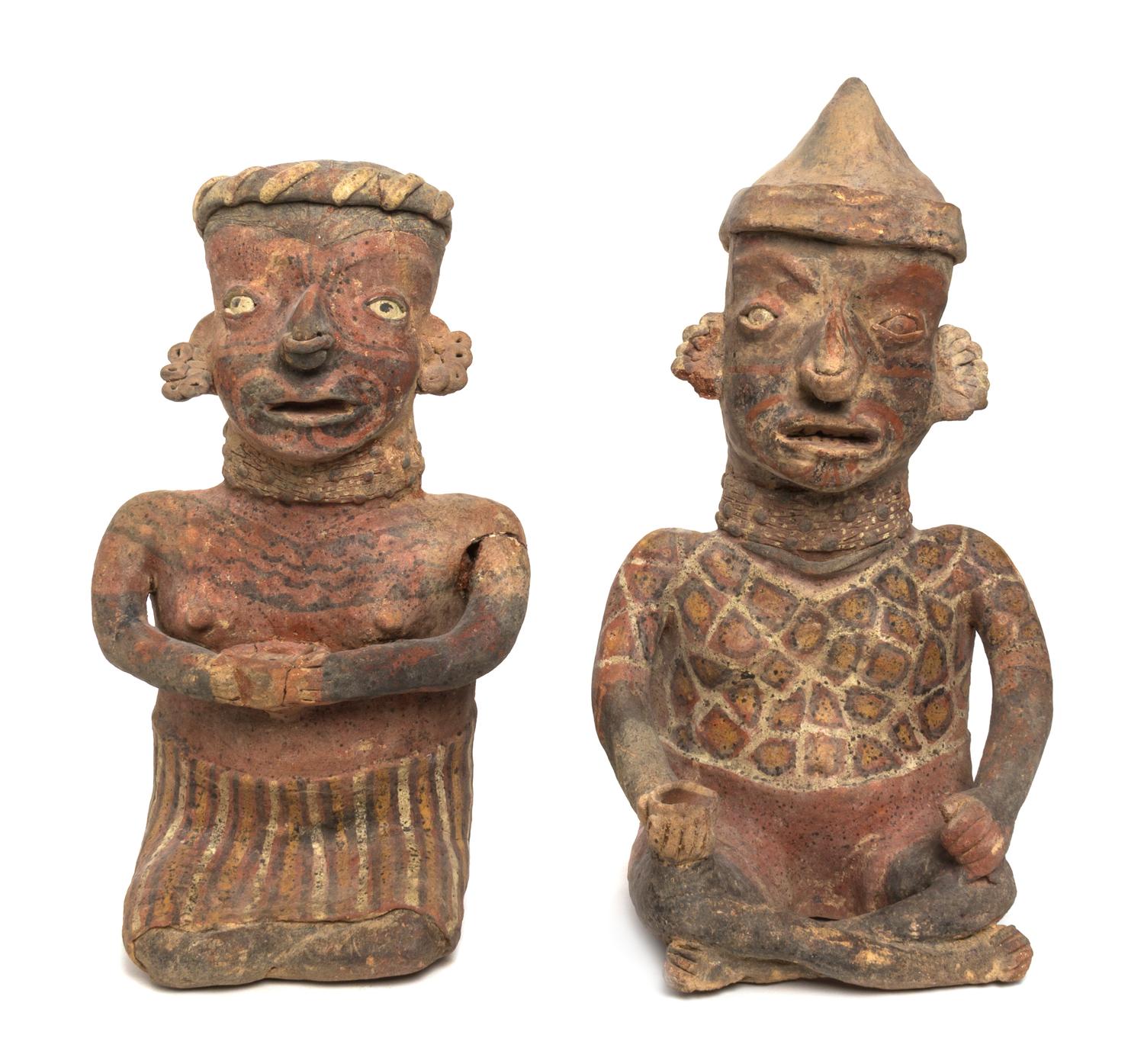 A Pair of Matched Pre-Columbian Terracotta Figures, Nayarit, Height of taller 17 1/4 inches.