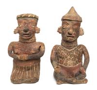 A Pair of Matched Pre-Columbian Terracotta Figures, Nayarit, Height of taller 17 1/4 inches.