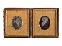 [EARLY PHOTOGRAPHY]. A pair of daguerreotypes of folk art painted portraits, comprising: