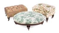 Three Victorian Style Mahogany Upholstered Ottomans Height of largest 16 inches.