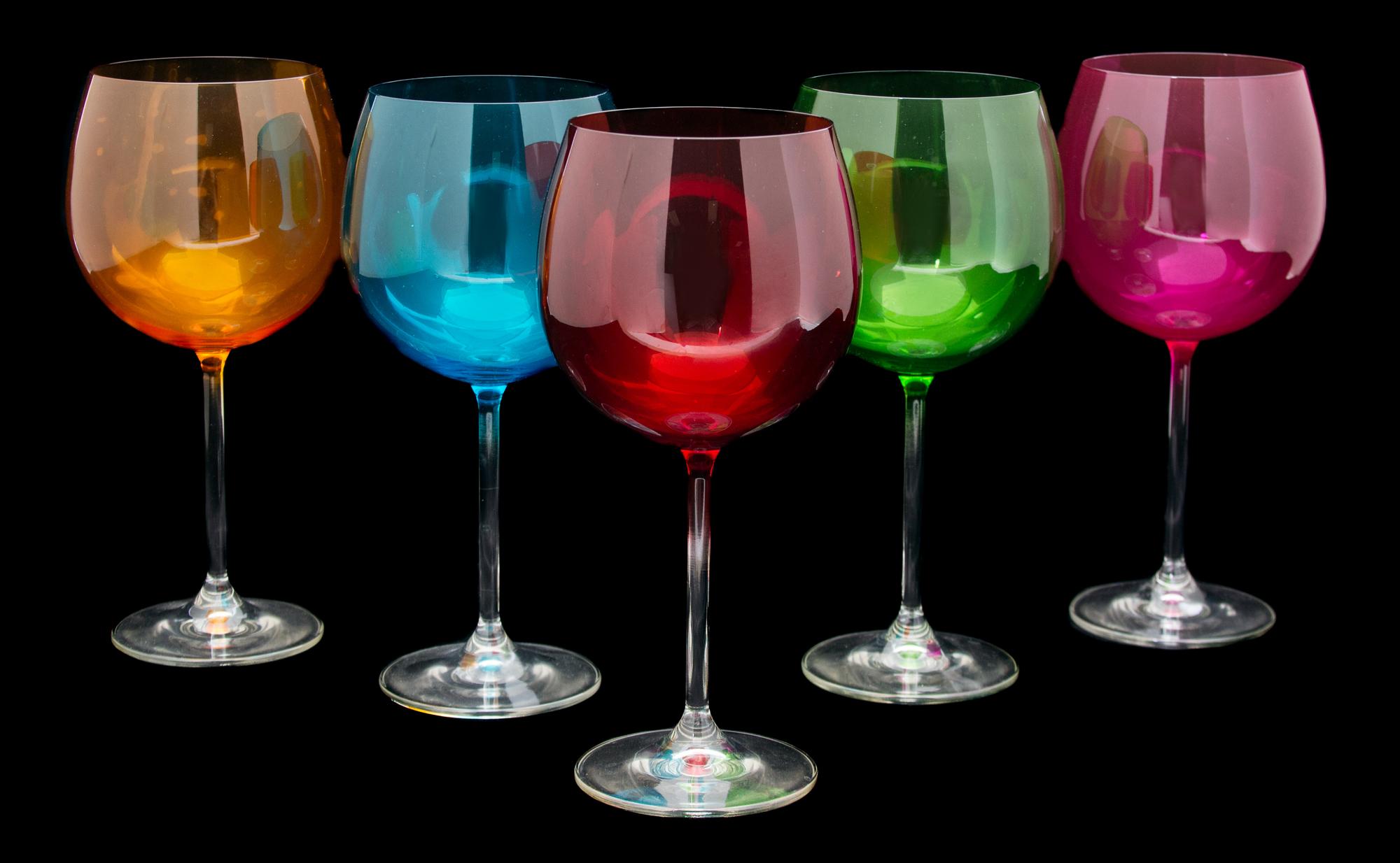 A Set of Colored Glass Stemware Height of taller 8 3/4 inches. — 20TH CENTURY