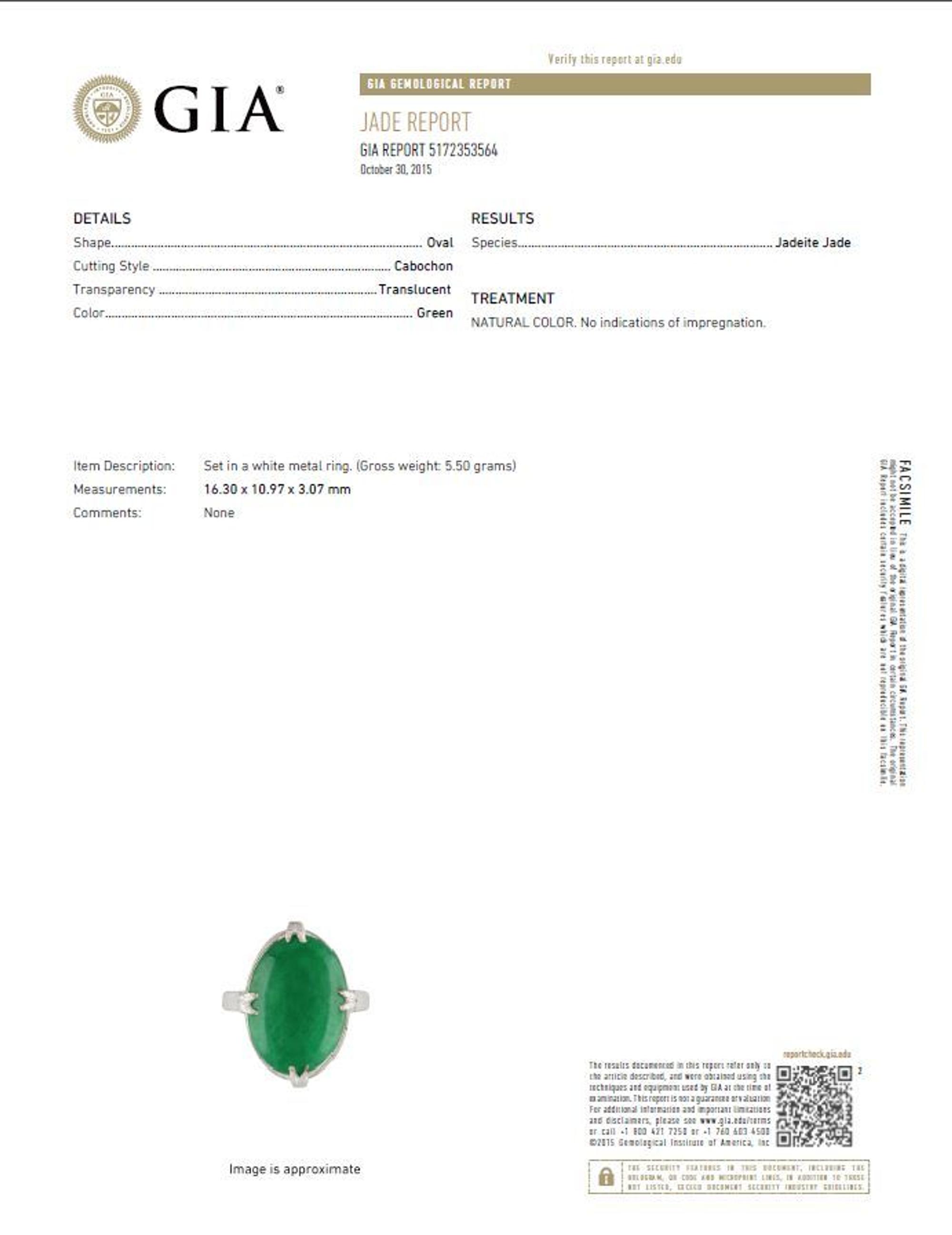A White Gold and Jadeite Jade Ring, 3.50 dwts.