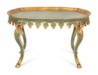 A Venetian Style Green-Painted and Parcel Gilt Tray-Top Low Table