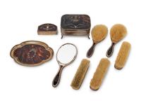An Edwardian Silver and Faux Tortoise Shell Ten-Piece Dresser Set