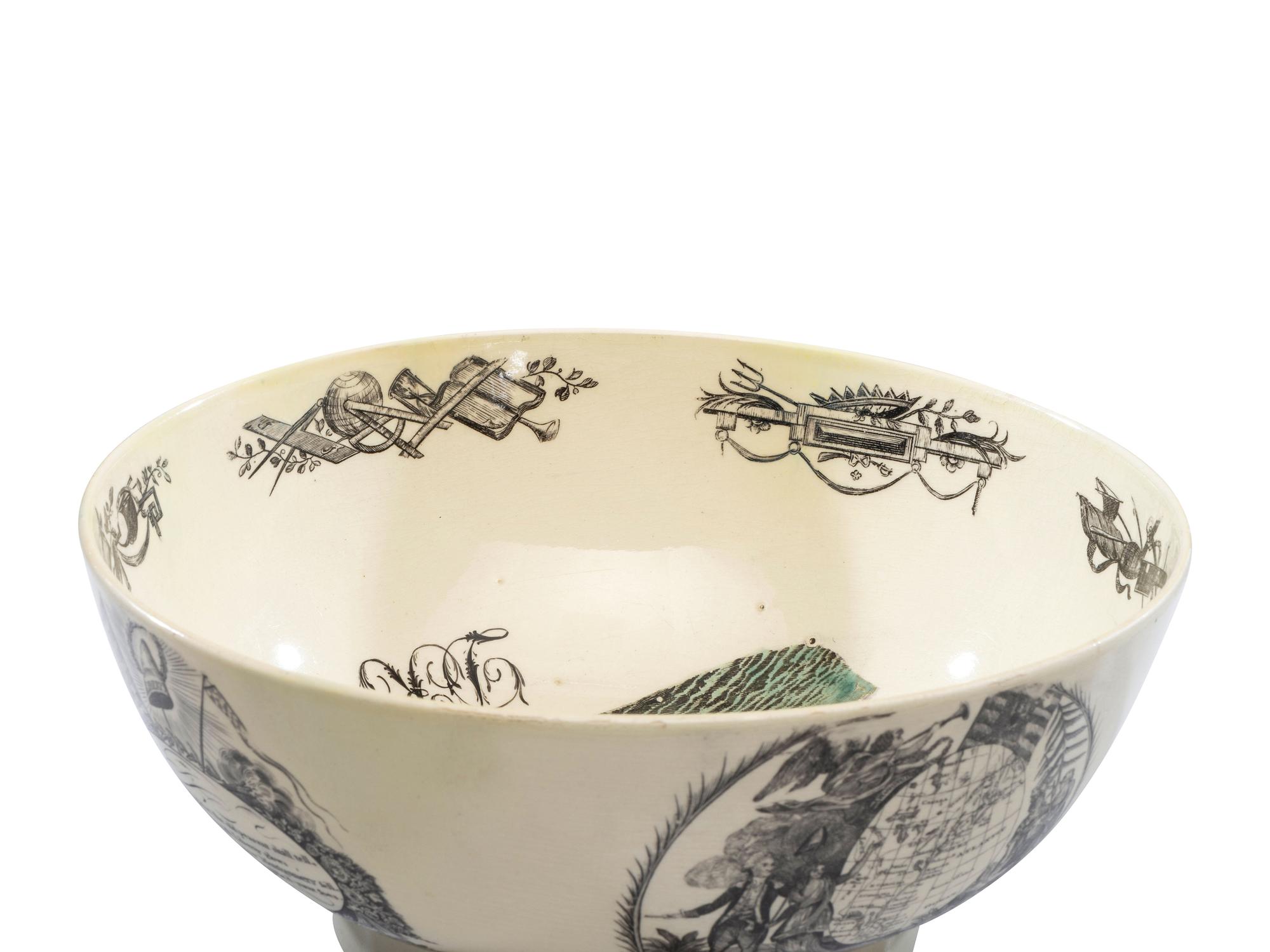 A Liverpool Transfer-Printed Creamware 'John Adams' Punch Bowl