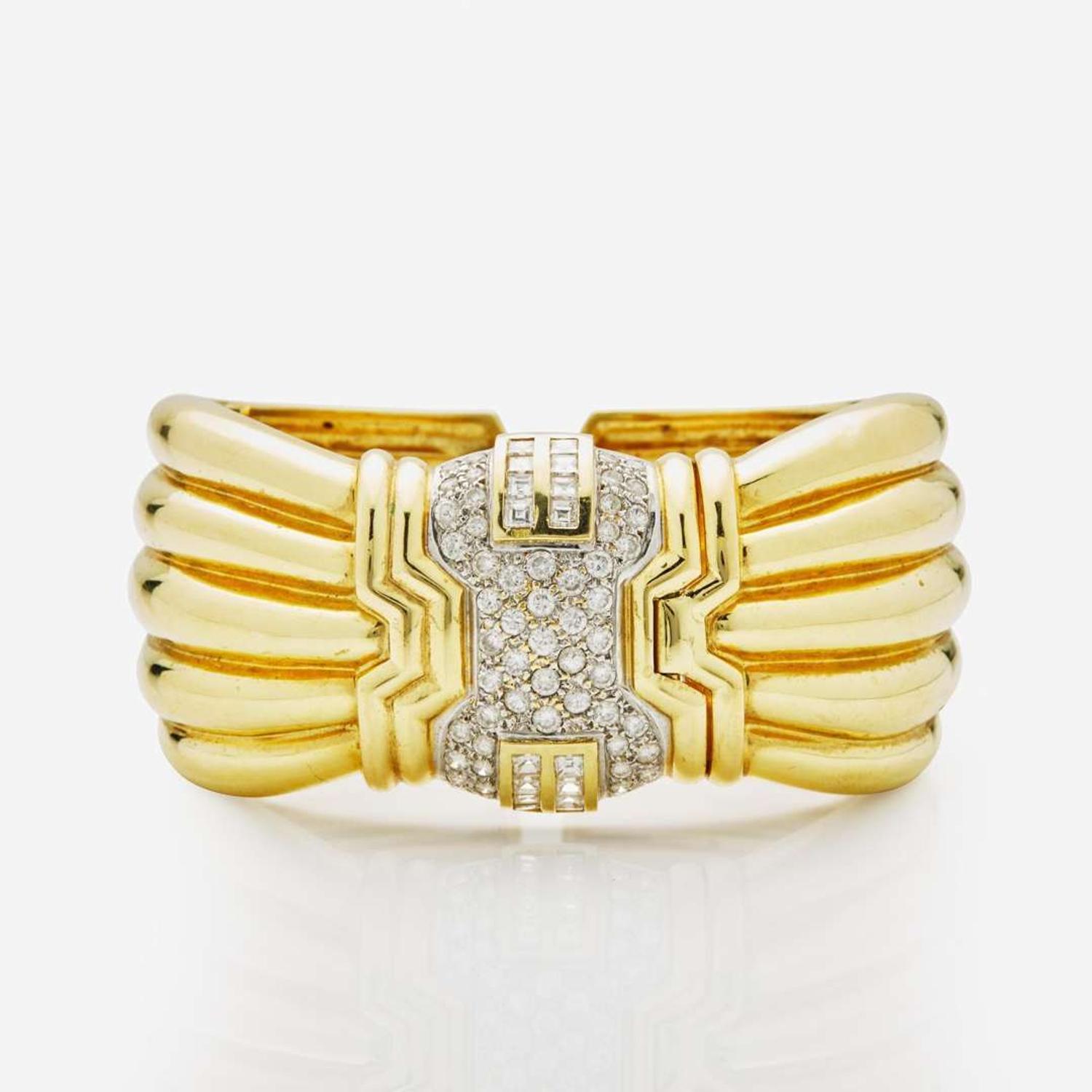 A 14K Yellow Gold and Platinum Wide Cuff Bracelet