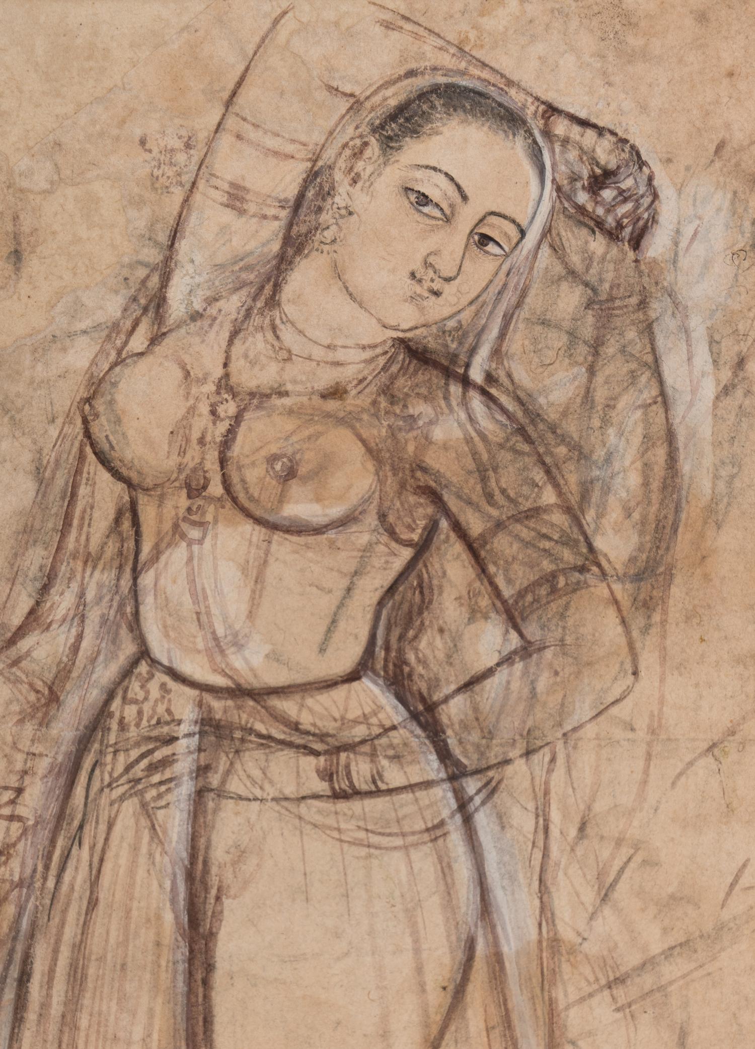 An Indian Drawing of a Court Lady, India, Rajasthan, 18th-19th Century 十八-十九世紀 印度拉賈斯坦邦仕女圖細密畫