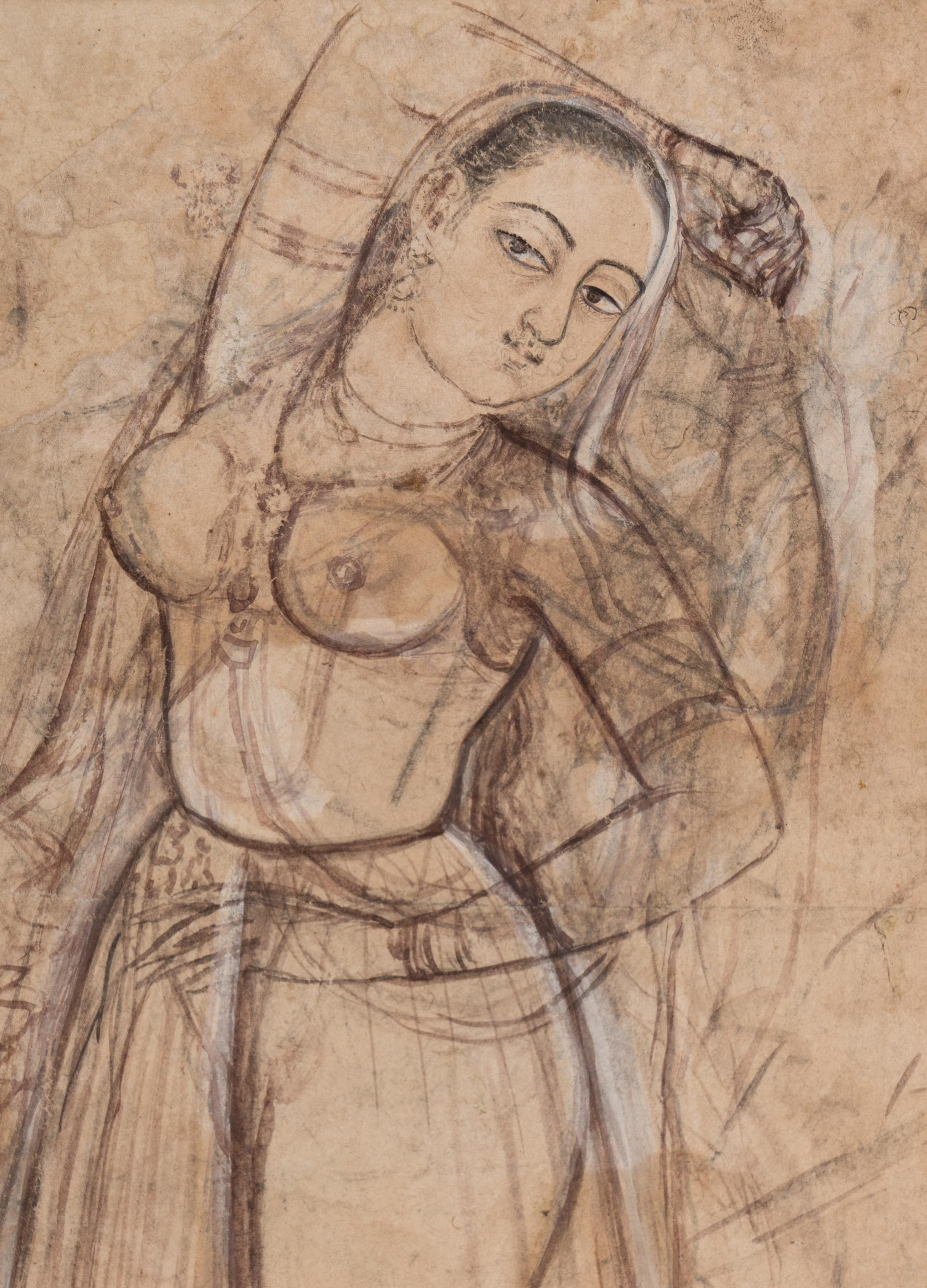 An Indian Drawing of a Court Lady, India, Rajasthan, 18th-19th Century 十八-十九世紀 印度拉賈斯坦邦仕女圖細密畫