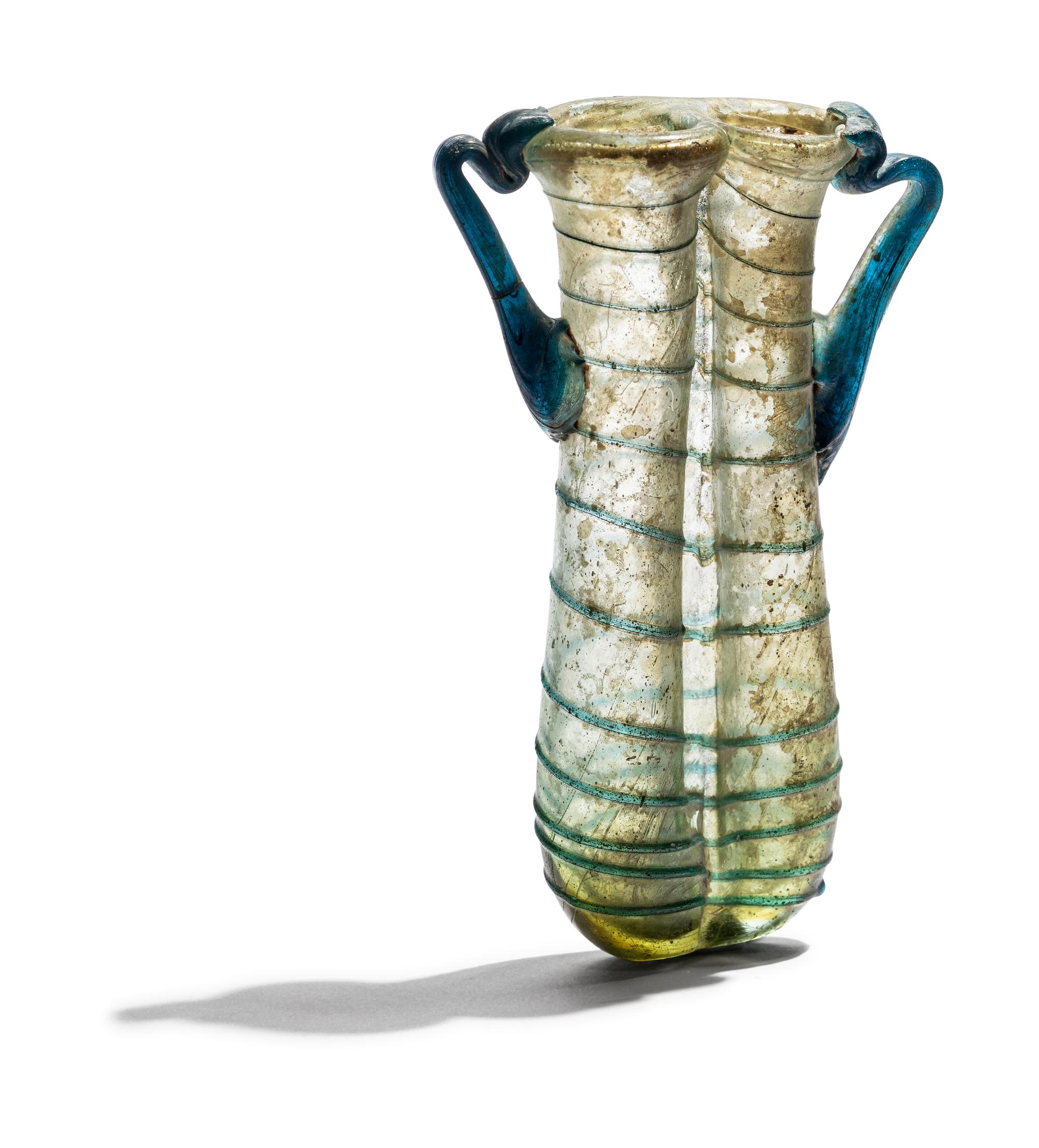 A Roman Blue Glass Double Balsamarium