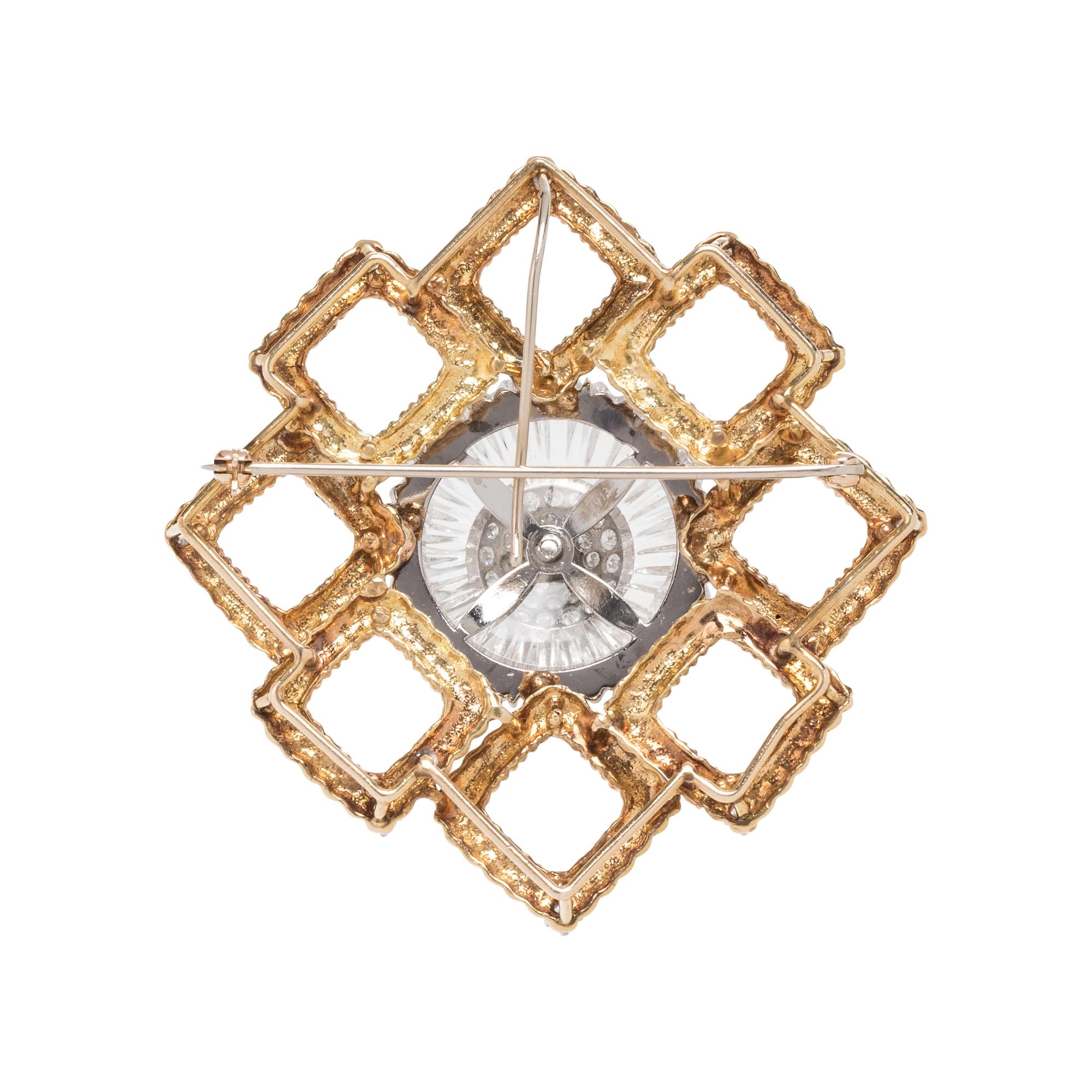 YELLOW GOLD, ROCK CRYSTAL AND DIAMOND BROOCH