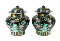A Pair of Large Chinese Fahua Pottery Covered Jars