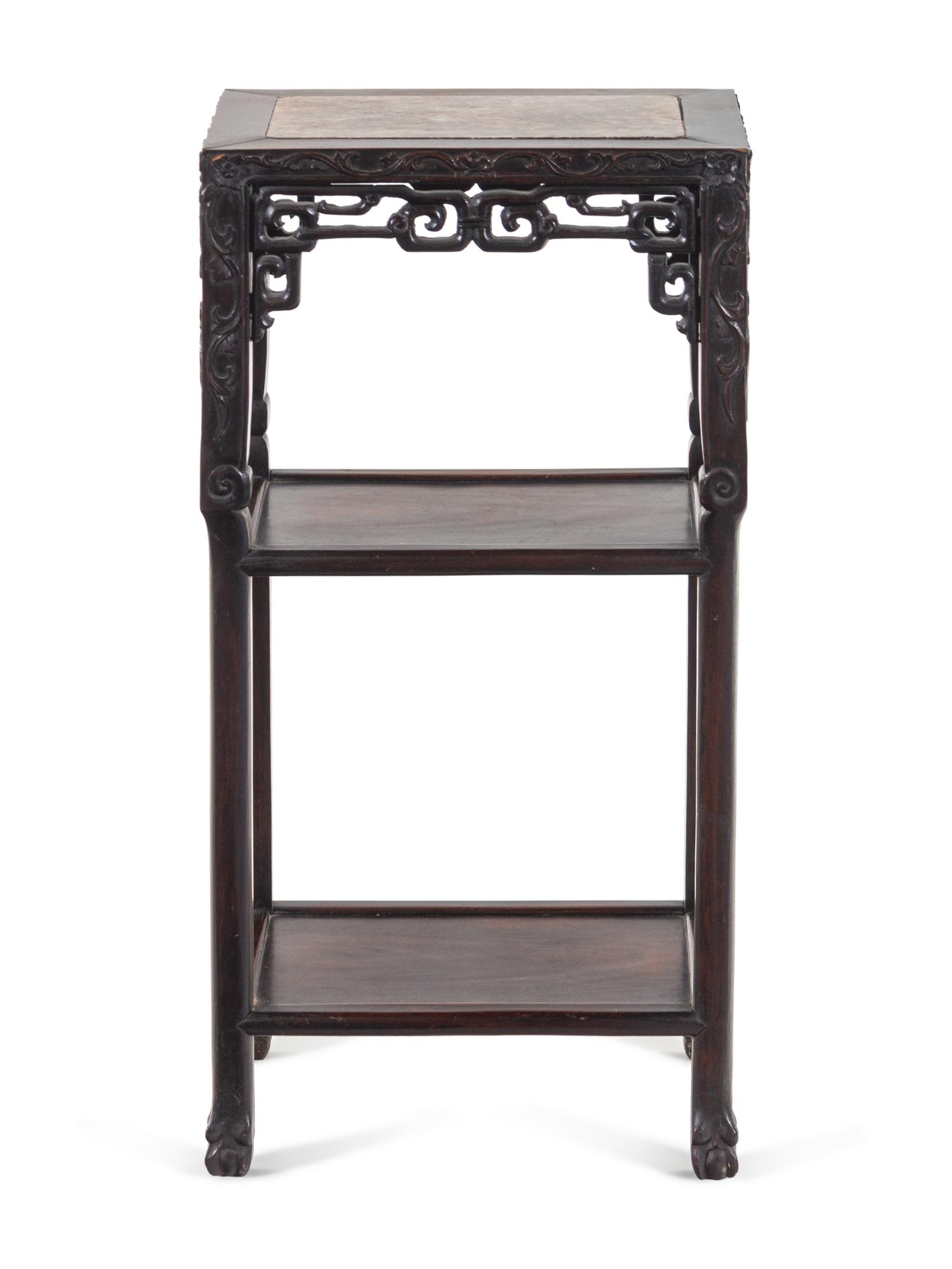 A Chinese Carved Hardwood Marble-Top Stand
