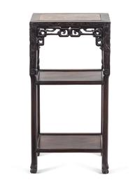 A Chinese Carved Hardwood Marble-Top Stand