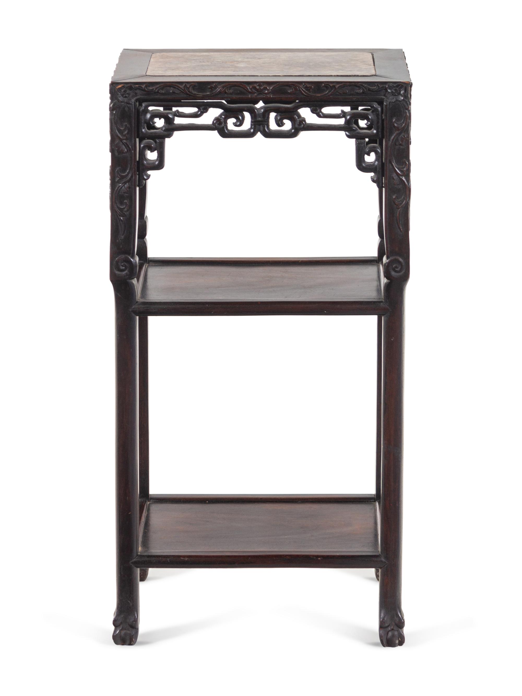 A Chinese Carved Hardwood Marble-Top Stand
