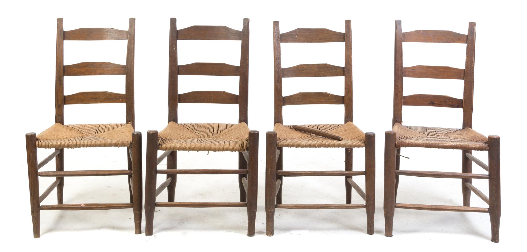 Four American Ladder Back Side Chairs Height 35 1/2 inches.