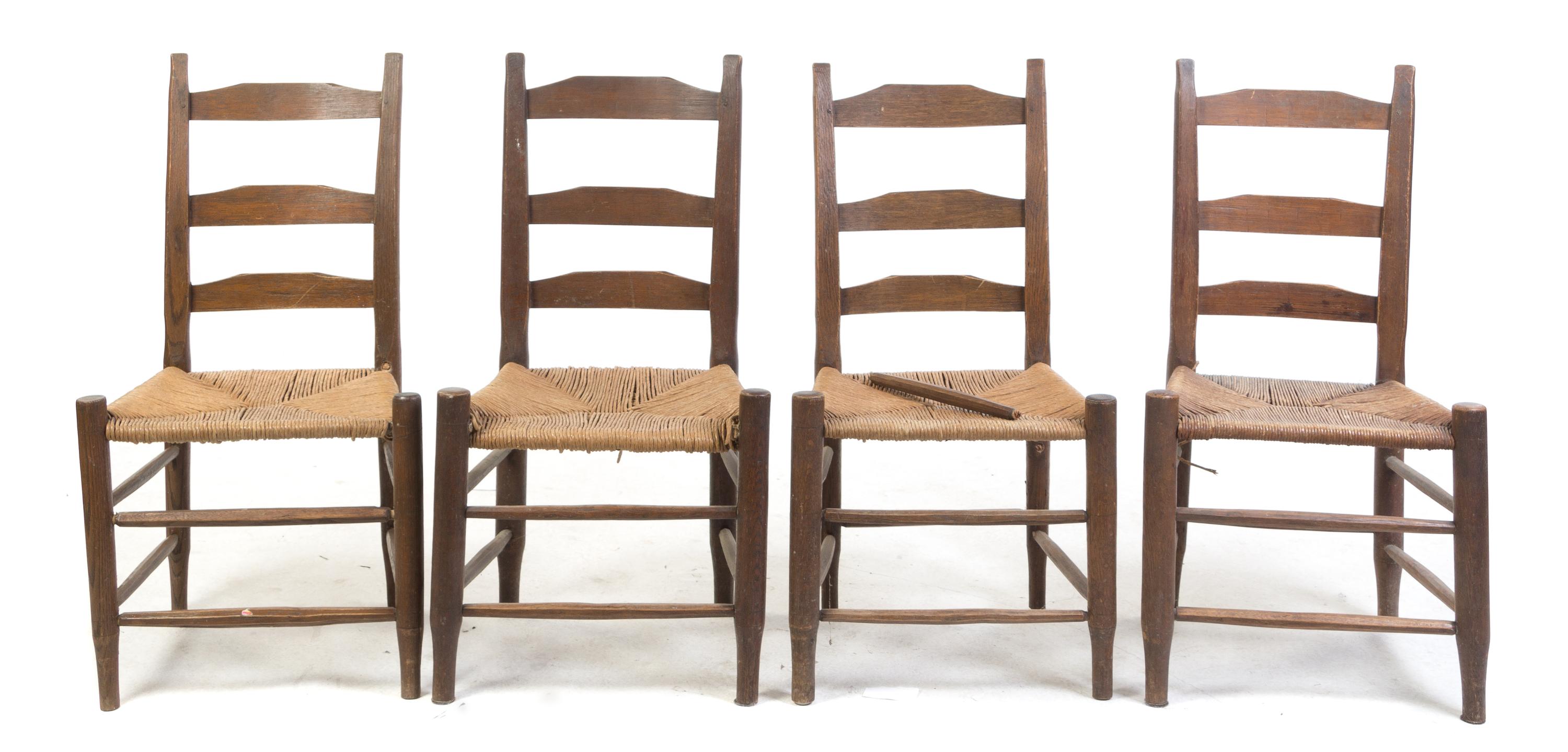 Four American Ladder Back Side Chairs Height 35 1/2 inches.