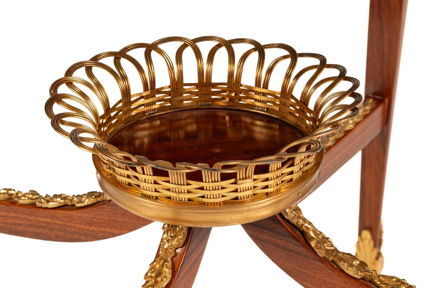 A Pair of Louis XV Style Gilt Bronze Mounted Marquetry Side Tables
