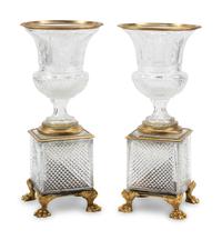 A Pair of French Gilt-Bronze Mounted Cut Glass Urns